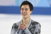 Canadian Patrick Chan acknowledges the crowd at the 2014 Winter Olympics in Sochi after the free skate.